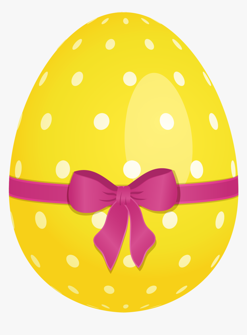 Yellow Dotted Easter Egg With Pink Bow Png Clipartu200b - Easter Egg Transparent Background, Png Download
