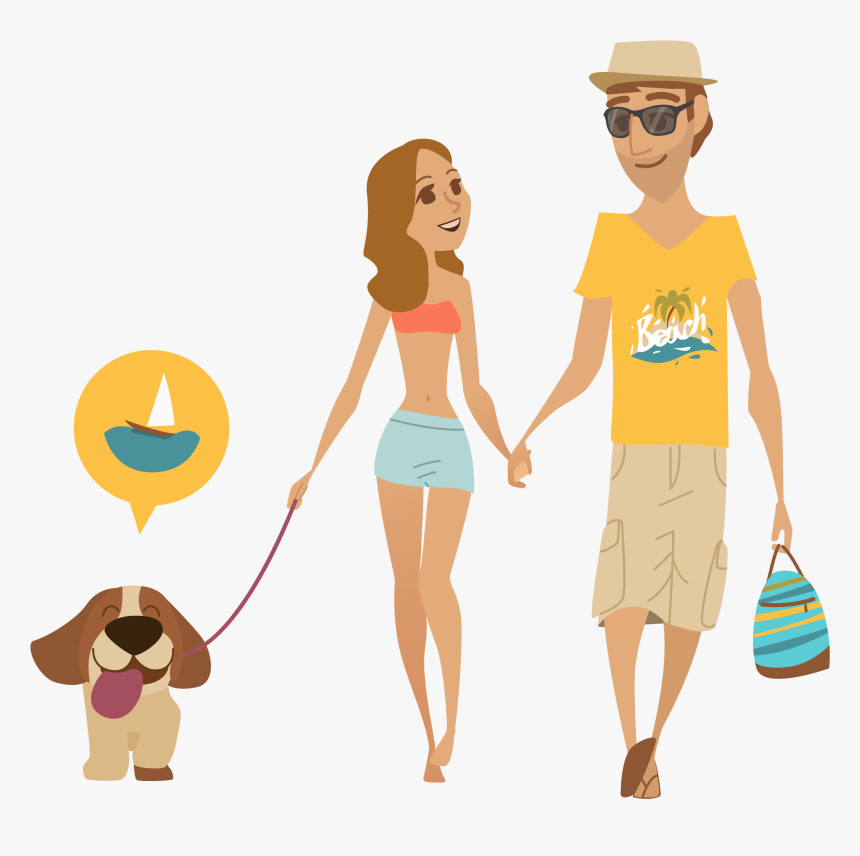 Transparent Walkathon Clipart - Couple With Dog Illustration, HD Png Download