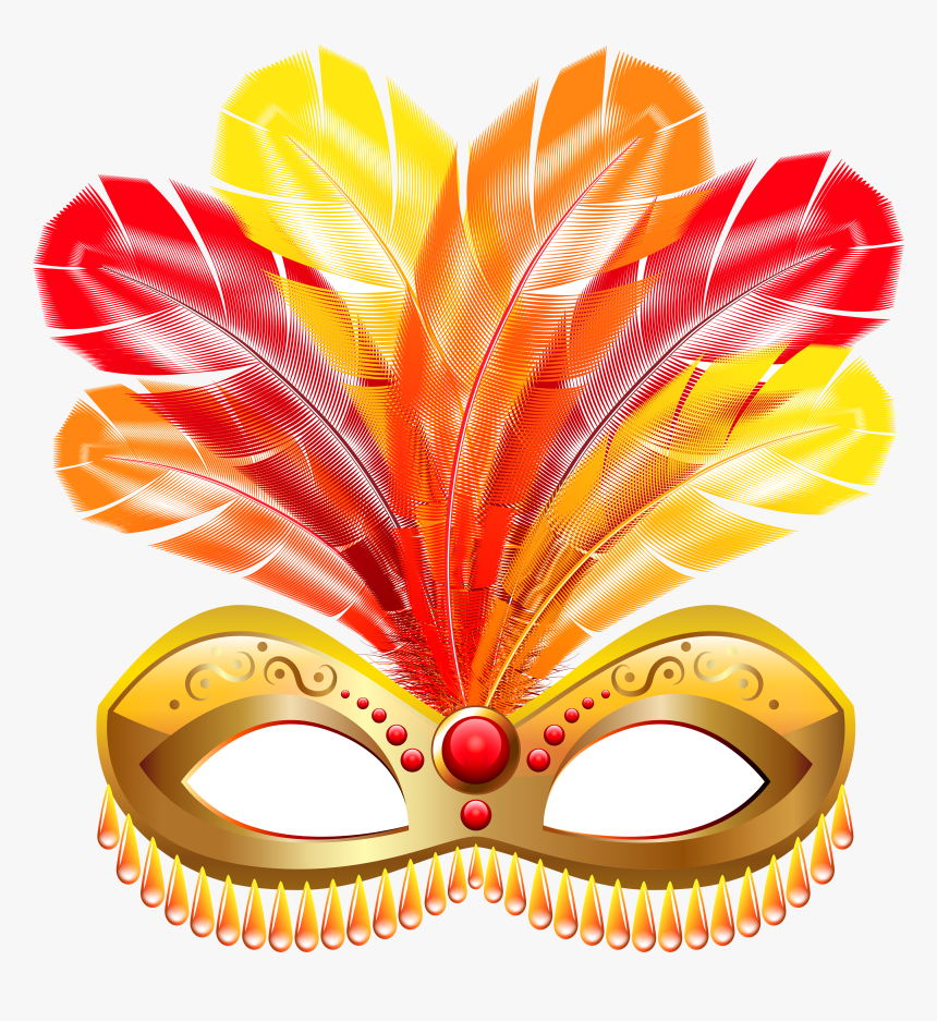 Carnival Gold Feather Mask Clip Art Image Gallery Transparent - Carnival Mask With Feathers Png, Png Download