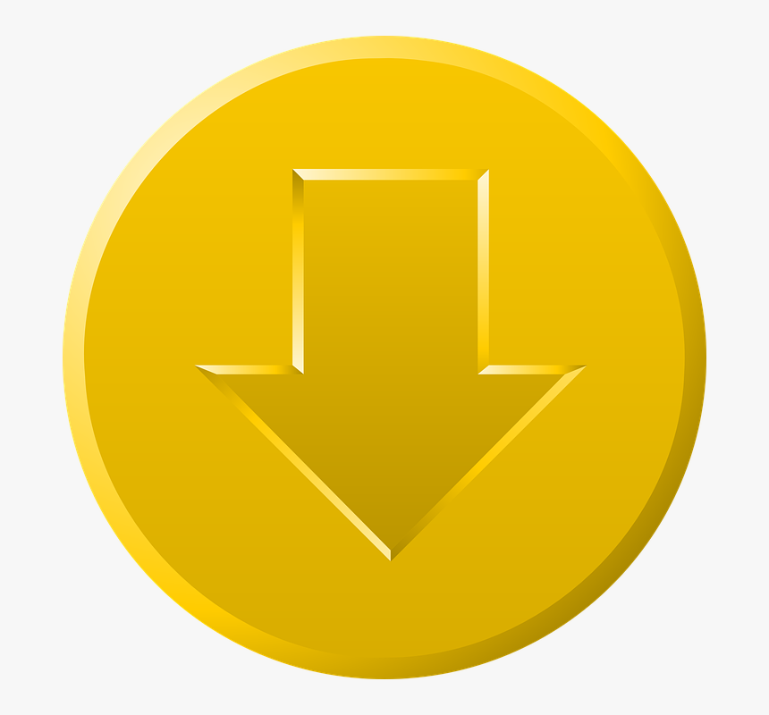 Download, Button, Gold, Golden, Yellow, Arrow, Down - Botão De Ouro Png, Transparent Png