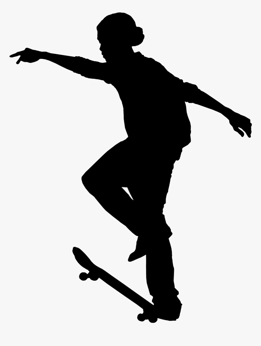Skateboarding Black & White - Silhouette Skateboarder Png, Transparent Png