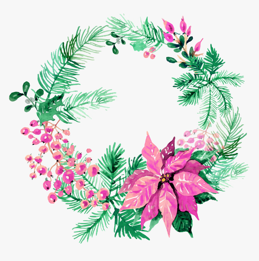 Merry Christmas Wreath Watercolor, HD Png Download