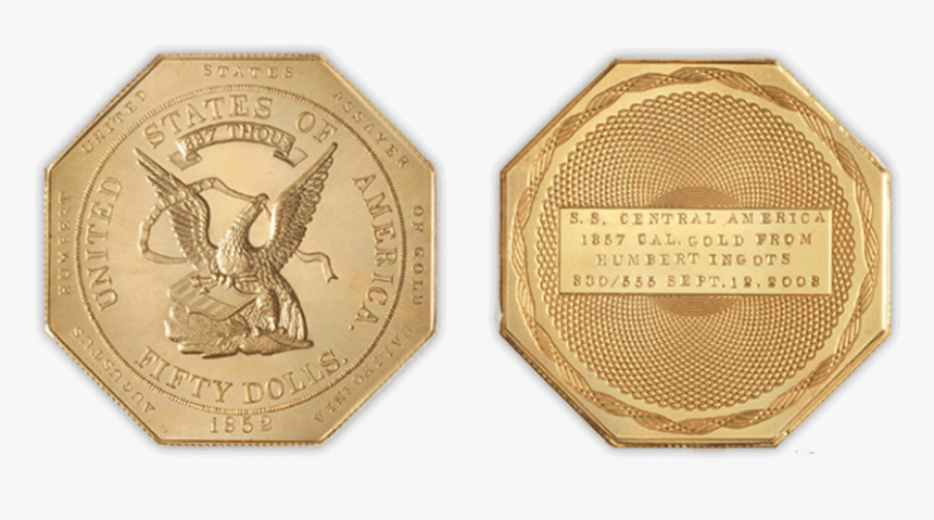 Ss Central America Octagonal Humbert $50 Gold Commemorative - Octagon $50 Gold Coin, HD Png Download