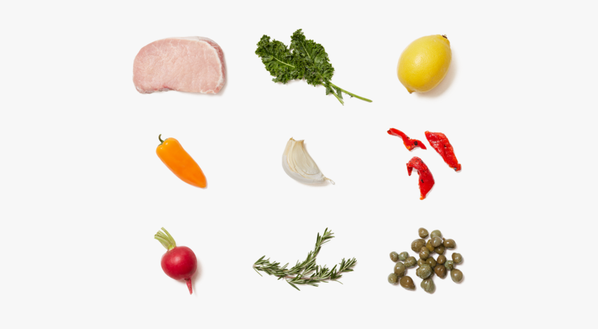 Seared Pork Chops & Salsa Verde With Kale, Radishes, - Roasting, HD Png Download