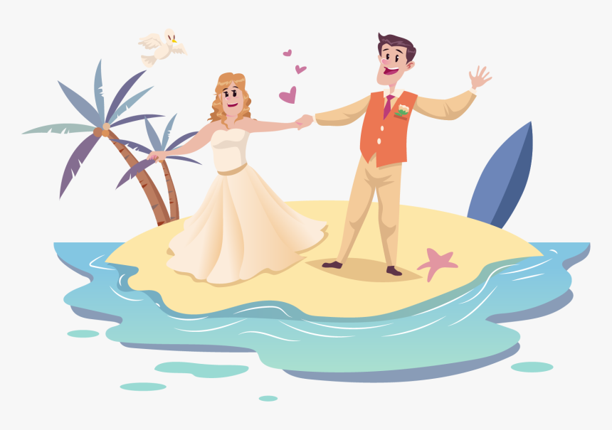 Transparent Cute Couple Png - Wedding Couple Cartoon Beach, Png Download