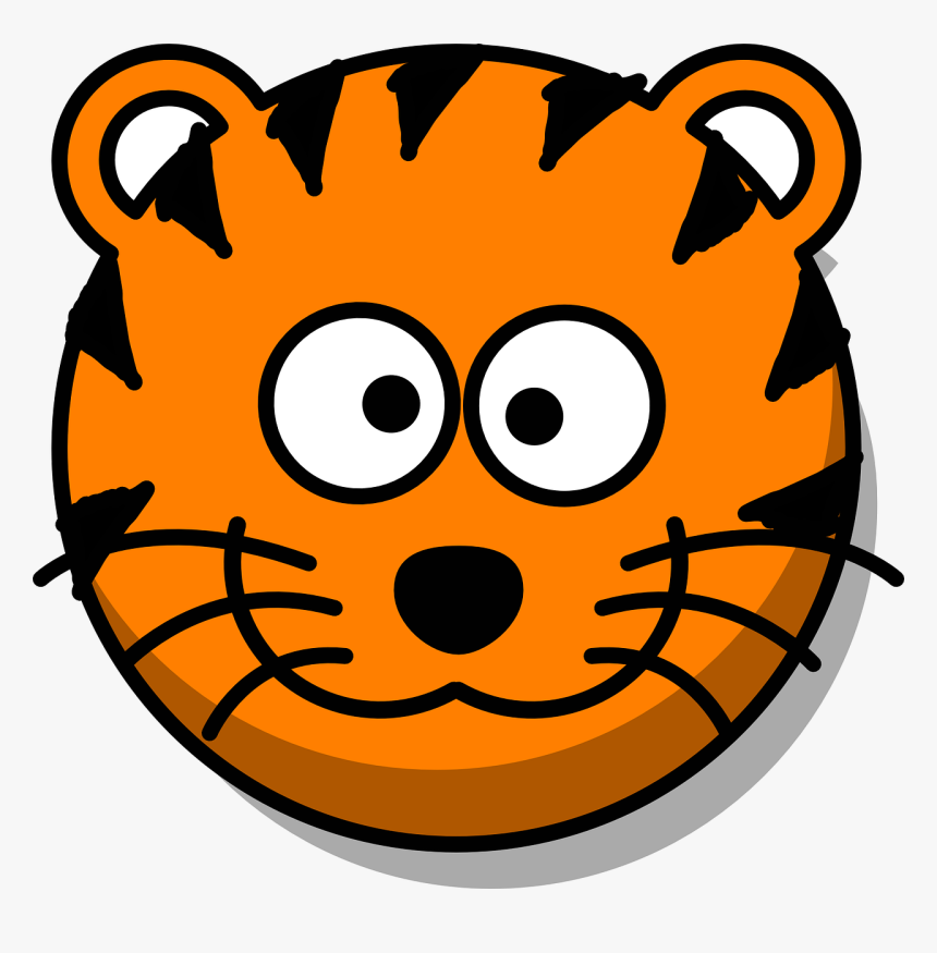 Tiger, Head, Grin, Cartoon, Orange, Round, Whiskers - Clip Art Tiger Face, HD Png Download
