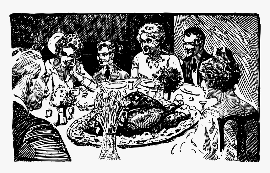 Human Behavior,recreation,art - Thanksgiving Meal Black And White, HD Png Download