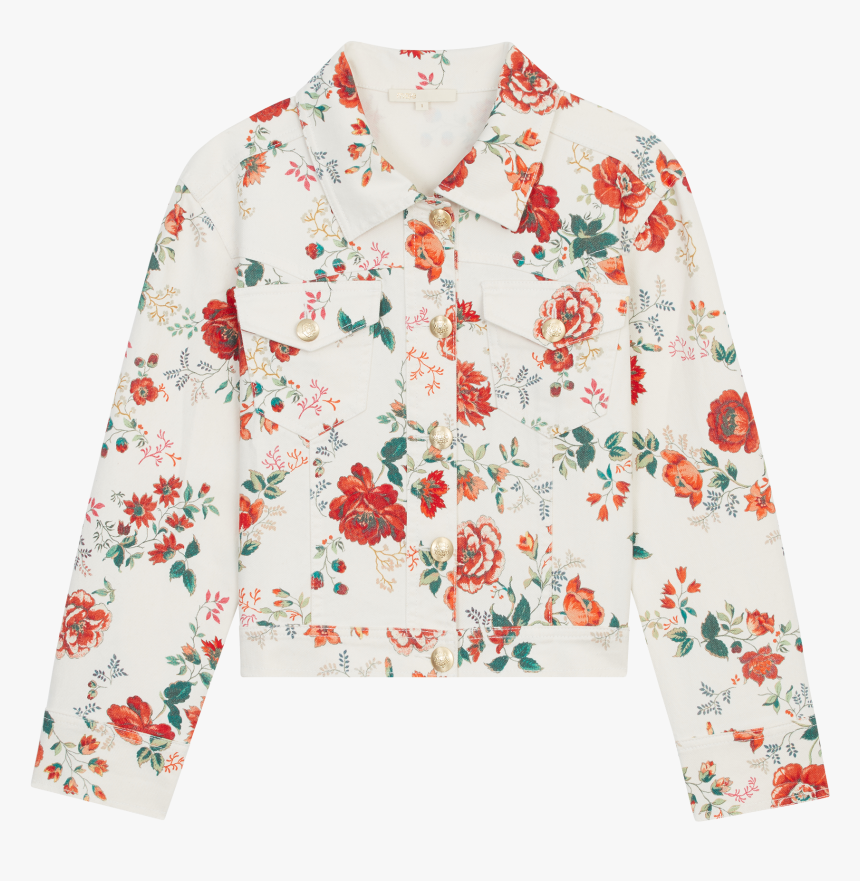 Denim Jacket With Floral Print - Embroidery, HD Png Download