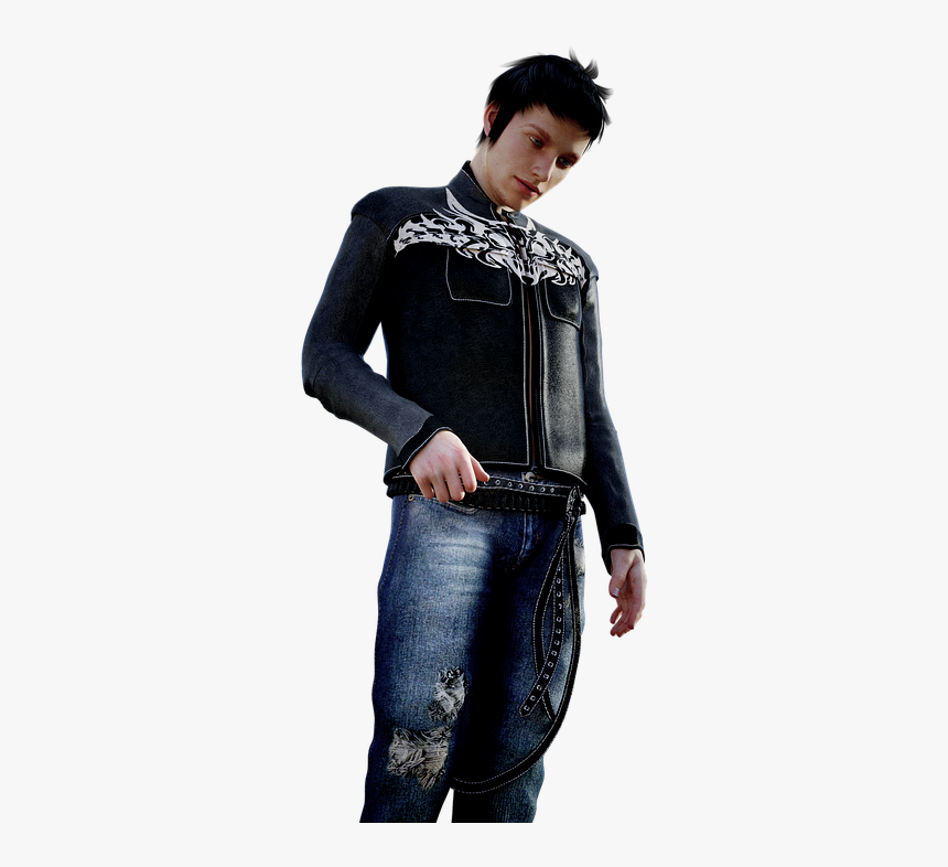 Man, Jeans, Leather Jackets, Casual, Tattooed, Biker - Homme En Jean Png, Transparent Png