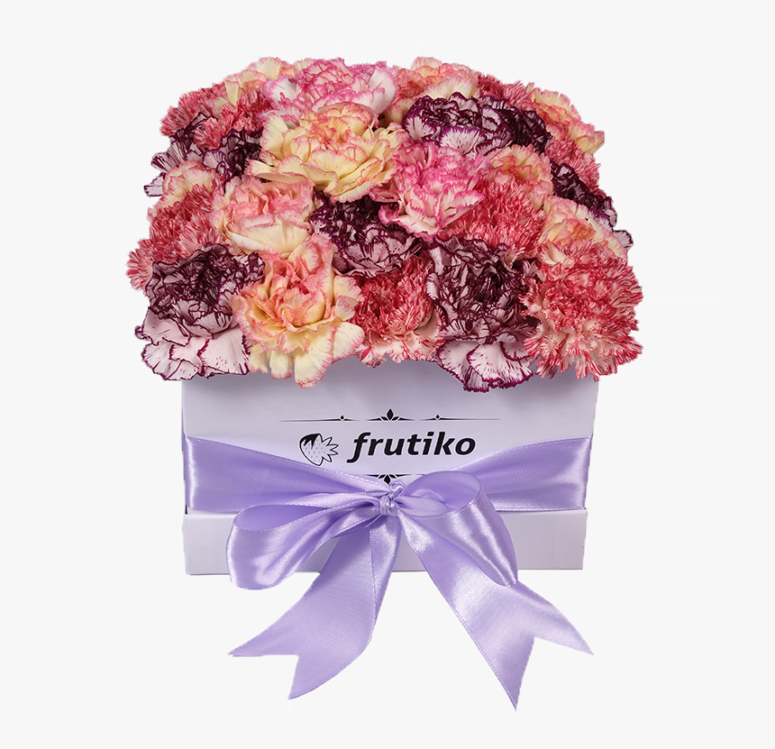 White Box Of Multi Color Carnations - Bouquet, HD Png Download