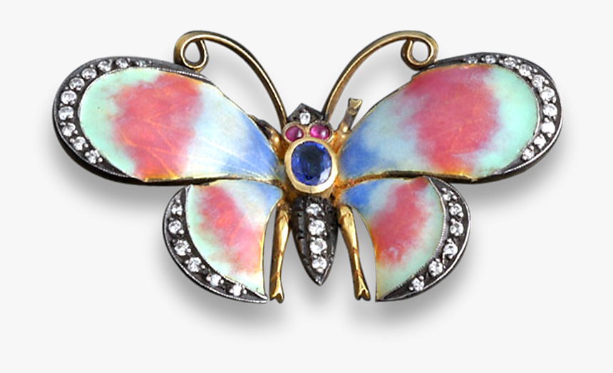 Enamel, Sapphire & Diamond Butterfly Pin - Brooch, HD Png Download