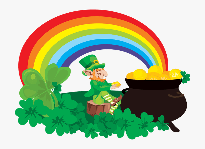 Transparent Rainbow Clip Art - Leprechaun With Rainbow And Pot Of Gold, HD Png Download