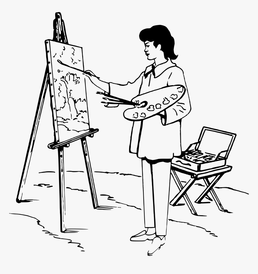 Easel Clipart Black And White - Drawing Of Someone Drawing, HD Png