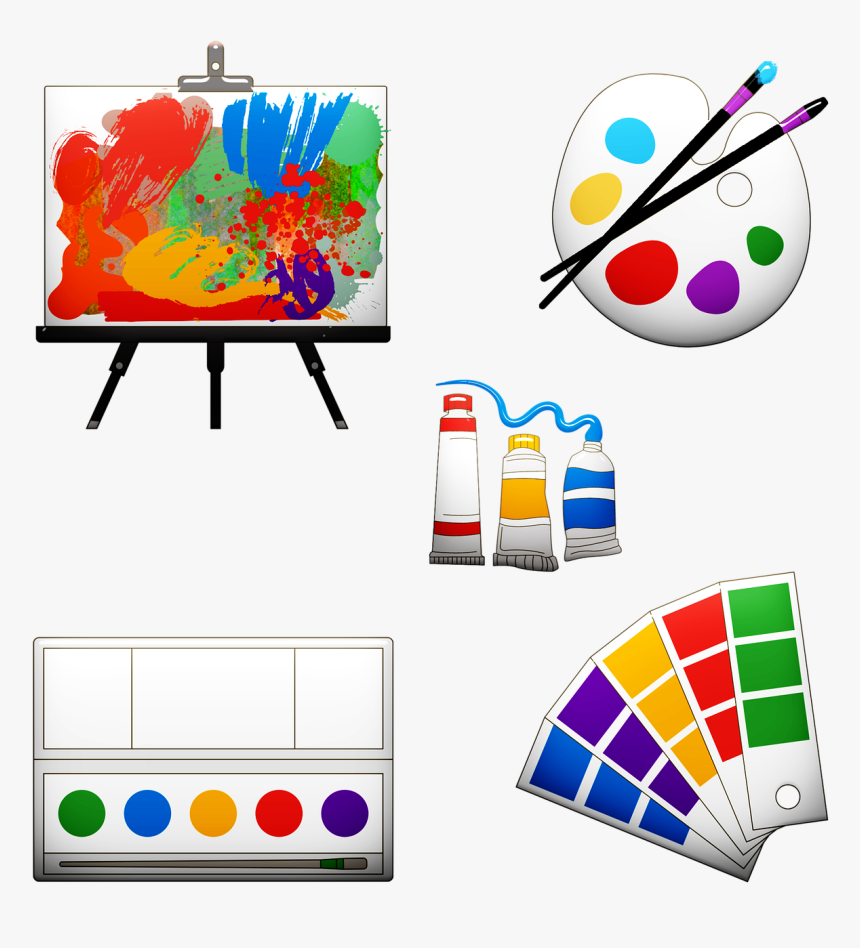 Art Supplies, Easel, Pallette, Paints, Watercolor, HD Png Download