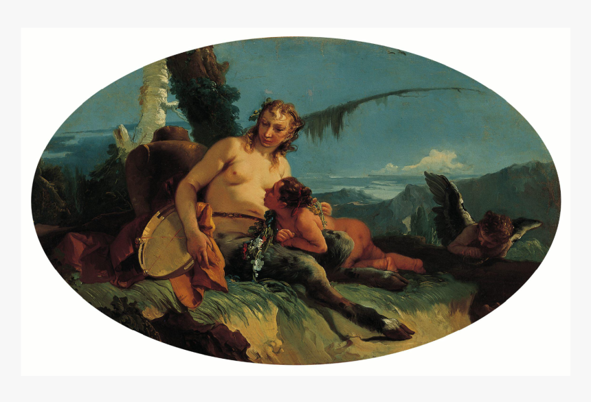 Female Satyr With Tambourine Child Putto - Female Satyr With Tambourine Child And A Putto, HD Png Download