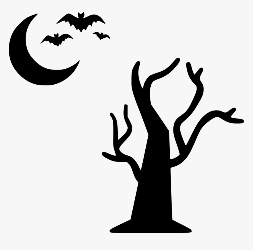 Tree Moon Bats Flying Halloween Night - Halloween Spider Png White, Transparent Png
