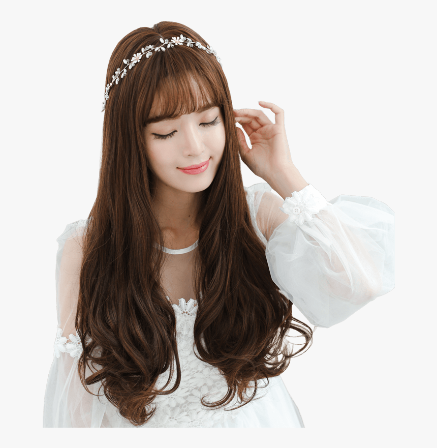 Beauty Elements Wigs Female Air Bangs Wig Long Curly - Tiara, HD Png Download
