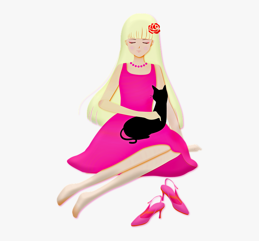 Young Girl, Girl, Blonde, Cat, Black Cat, Teen - Menina Com Gato Png, Transparent Png