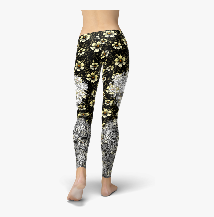 Floral Skull Leggings Yoga Gym Fitness Sports Wear - Leggings, HD Png Download