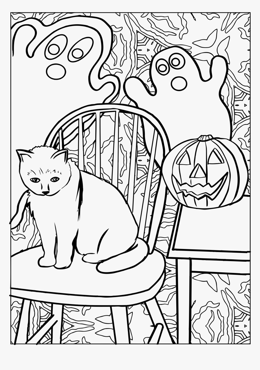 This Free Icons Png Design Of Halloween Cat Line Art - Colouring Image Of Cat Under A Chair, Transparent Png