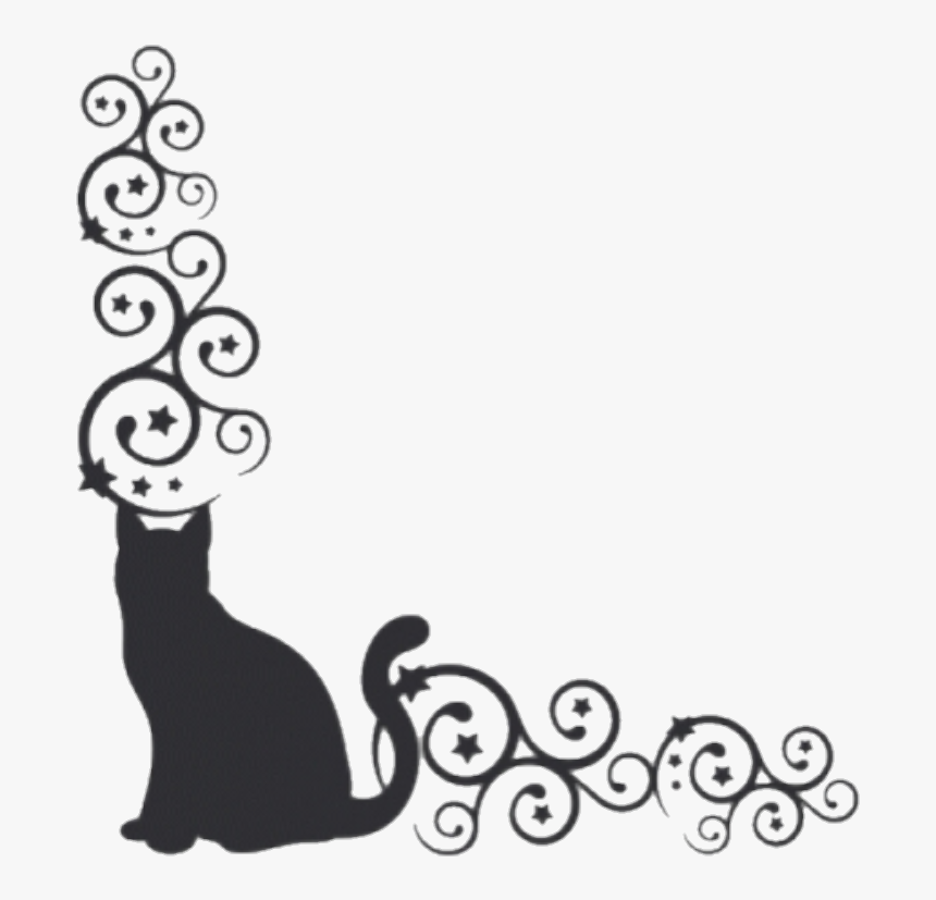 Borders Cat Kitty Cats Blackcat Pets - Black Cat Silhouette Transparent Background, HD Png Download