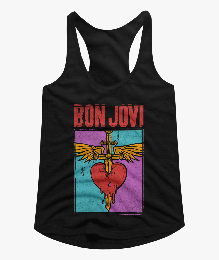 Distressed Logo Bon Jovi Racerback Tank Top - Police 81 82 Tour Ghost, HD Png Download