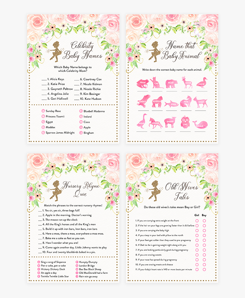 Pink And Gold Floral Tutu Ballerina Baby Shower Game - Calligraphy, HD Png Download