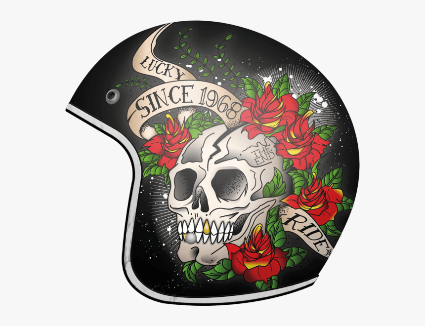 Mt Le Mans Skull & Roses Motorcycle Helmet Black - Casco Mt Le Mans Skull, HD Png Download