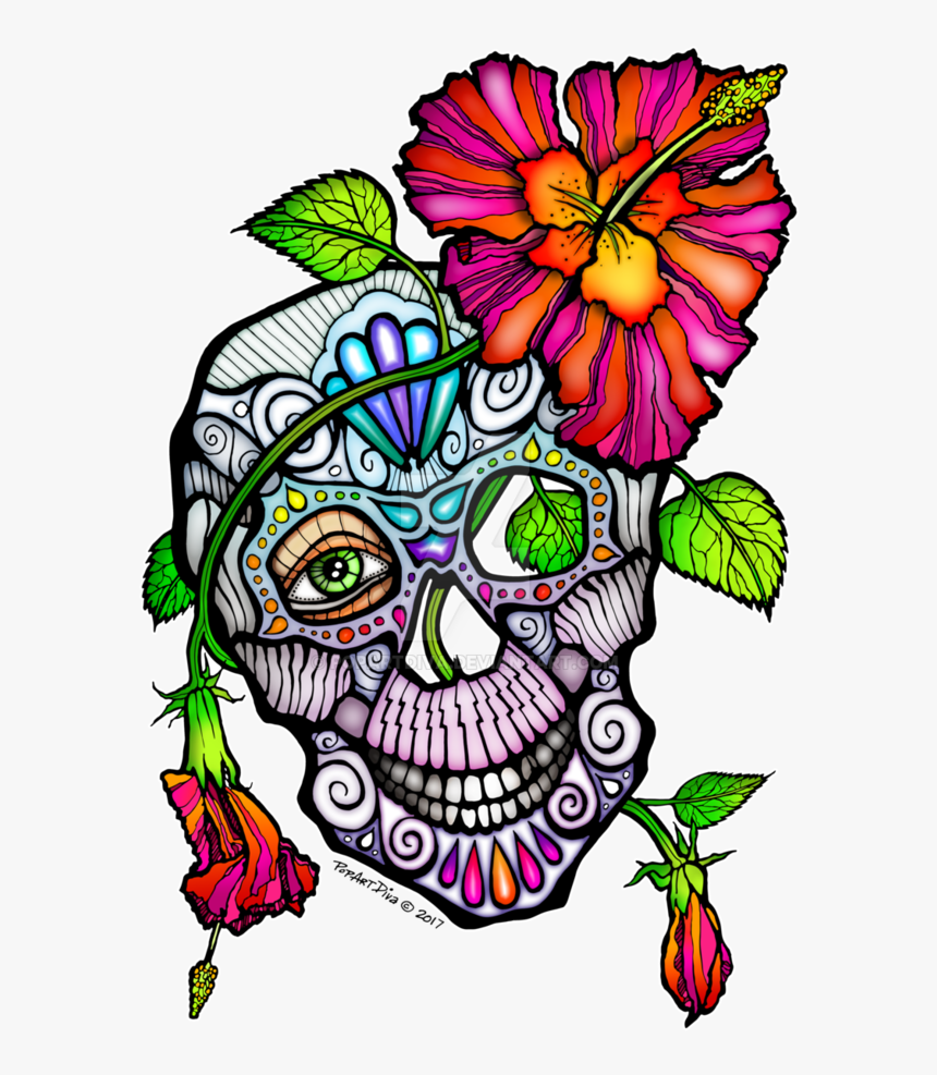 Sugar Skull Flowers Pictures And Cliparts Free - Skull, HD Png Download