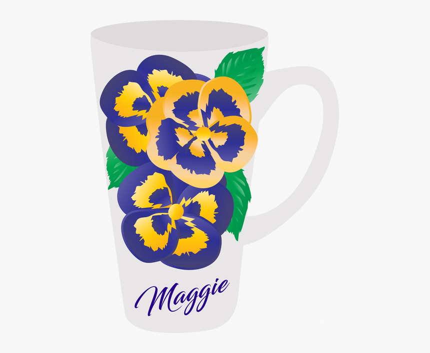 Floral Latte Mugs Purple And Yellow Pansies Personalized, HD Png Download