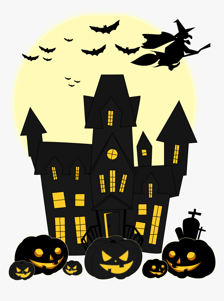 Drawing Of Haunted House Silhouette, HD Png Download