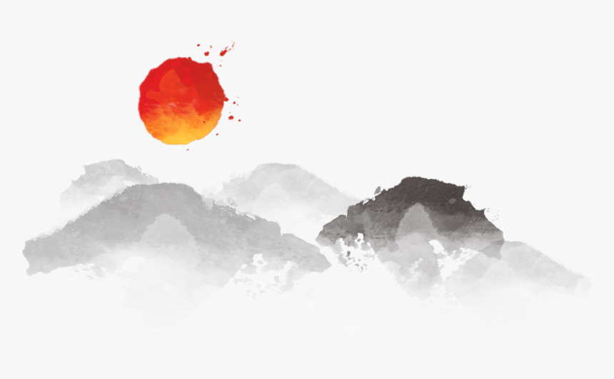 #ftestickers #watercolor #mountains #sun #chinesestyle - Tranh Thủy Mặc Don Giản, HD Png Download