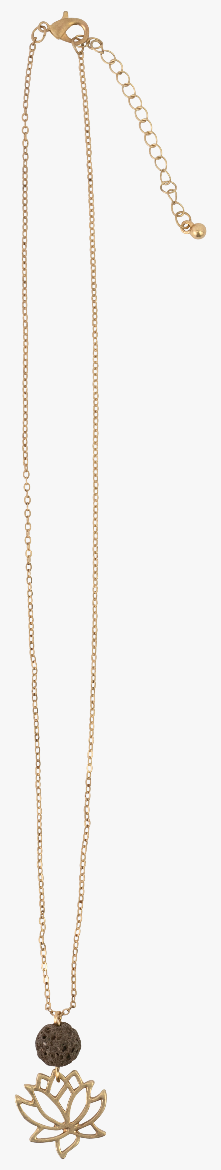 *gold Lotus Flower Charm With 1 Brown Lava Stone Necklace - Locket, HD Png Download
