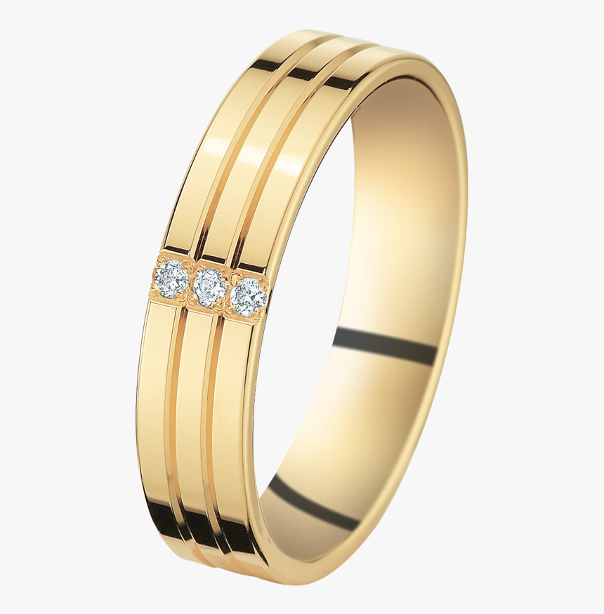 Yellow Gold Wedding Ring With Trilogy Of Diamonds - Wedding Ring Png Male, Transparent Png