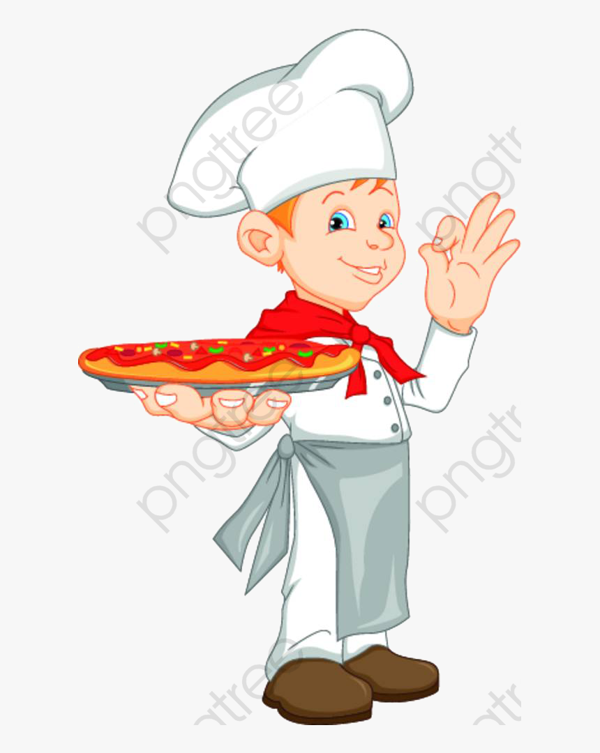 A Little Chef With Pizza, Chef Clipart, Cook, Cartoon - Cartoon Boy Holding Pizza, HD Png Download