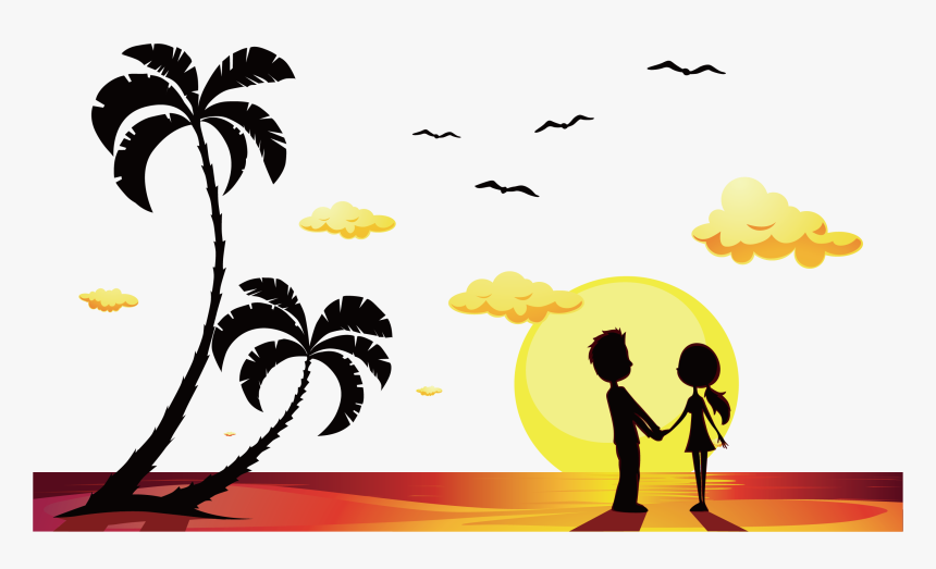 Transparent Sun Beach Clipart - Couple Silhouette In The Beach, HD Png Download