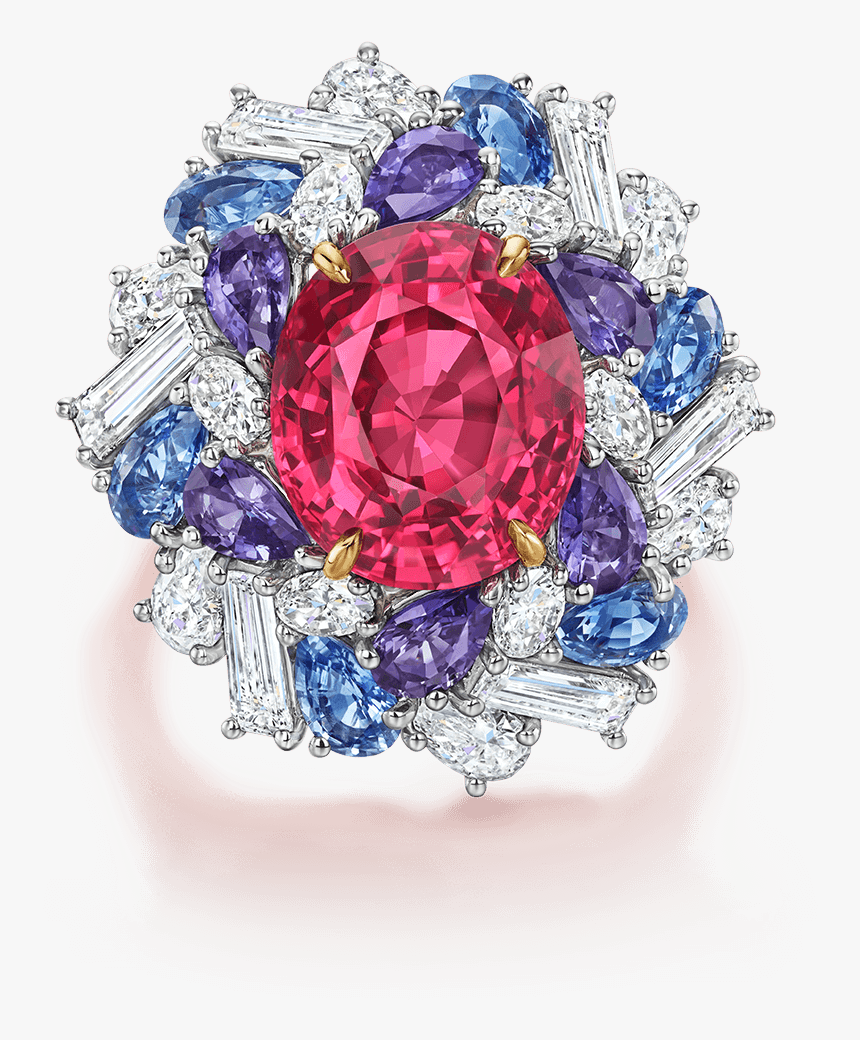 Red Spinel Ring With Multi-colored Sapphires And Diamonds - Harry Winston Candy Rings, HD Png Download