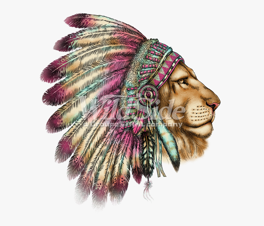 Clip Art Lion Head In Indian - Lion Wearing Indian Headdress, HD Png Download