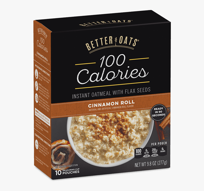 Better Oats 100 Calories Cinnamon Roll Instant Oatmeal - Better Oats 100 Calorie Oatmeal, HD Png Download
