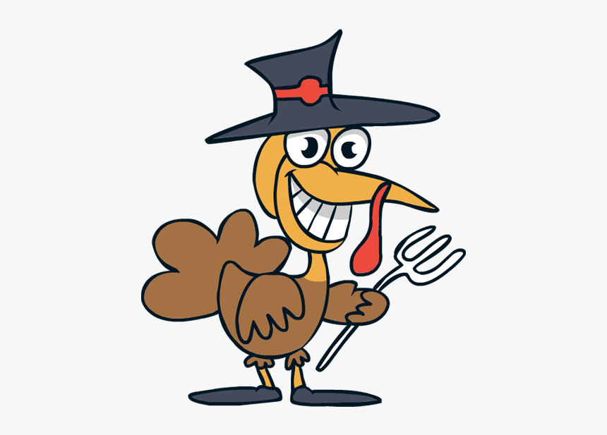 Clip Art Thanksgiving Turkey Fork Hat - Cartoon Turkey With Fork, HD Png Download