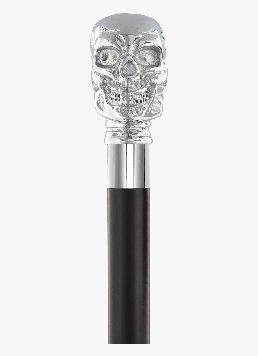 Silver-plated Chrome Skull Handle Walking Stick With - Cosmetics, HD Png Download