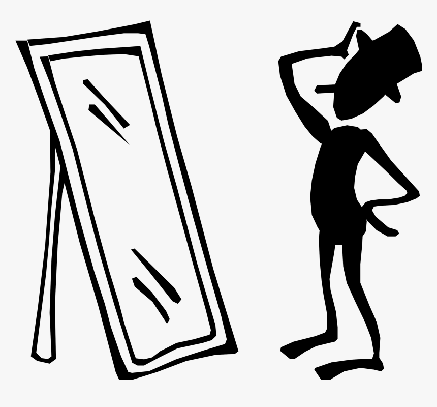 Man In Broken Mirror Clipart Numero Uno - Looking In Mirror Cartoon, HD Png Download