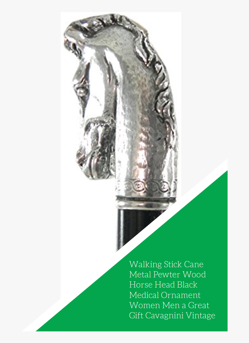 Walking Stick Cane Metal Pewter Wood Double Horse Heads - Bronze Sculpture, HD Png Download
