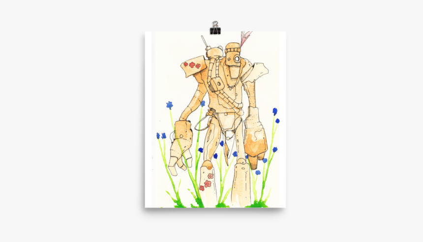Orange Space Hippie Robot With Blue Flowers Poster - Mare, HD Png Download