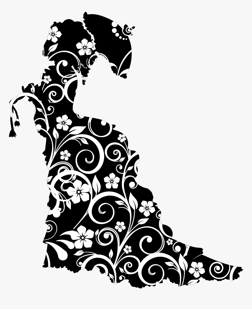 Floral Victorian Silhouette Big - Victorian Lady Silhouette, HD Png Download