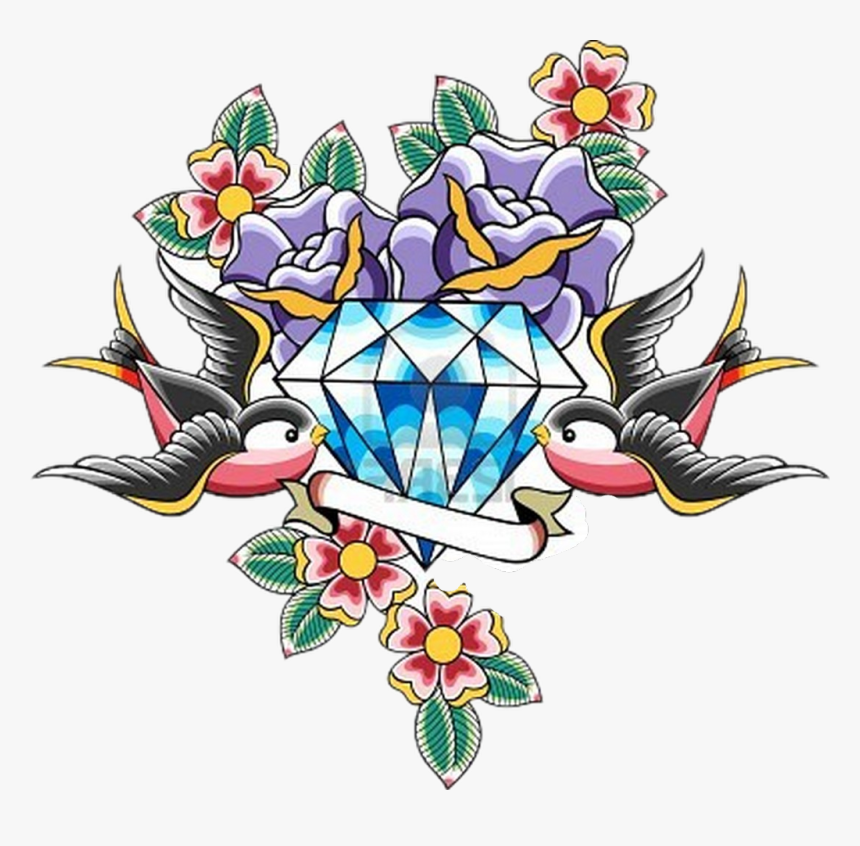 #diamond #sparrow #tattoo #traditional #freetoedit - Old School Diamond Tattoo, HD Png Download