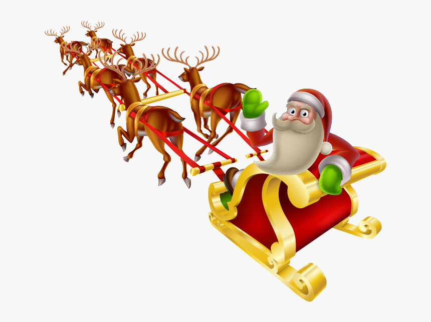 Transparent Santa Reindeer Png - Transparent Background Santa And Sleigh, Png Download