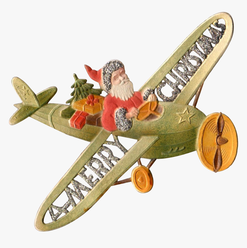 Embossed German Die-cut Santa In Airplane Santa Suits, - Model Aircraft, HD Png Download