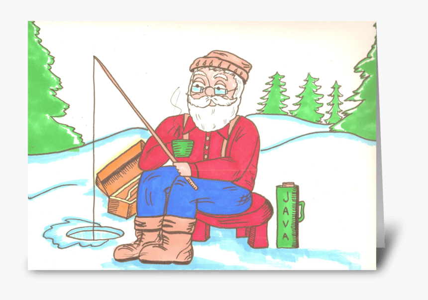 Ice Fishing Santa Greeting Card - Cartoon, HD Png Download