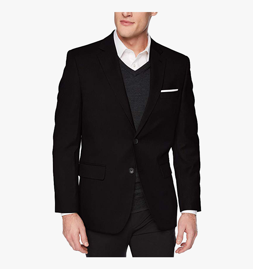 Haggar S Classic Fit Suit Jacket - Black Suit Navy Polka Dot Tie, HD Png Download
